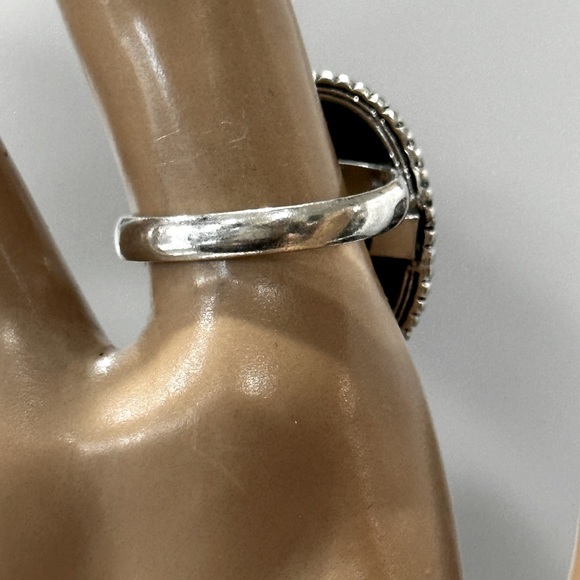 💕 Onyx, gemstone, silver plated, ring, adjustable, handmade, stamped 925 - Picture 2 of 3